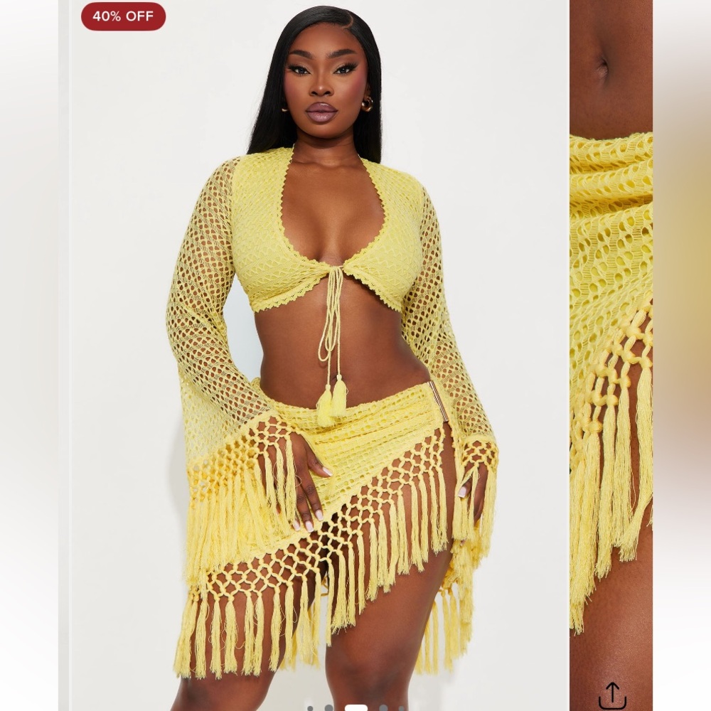Brand New Butter Yellow Crochet Skirt Set